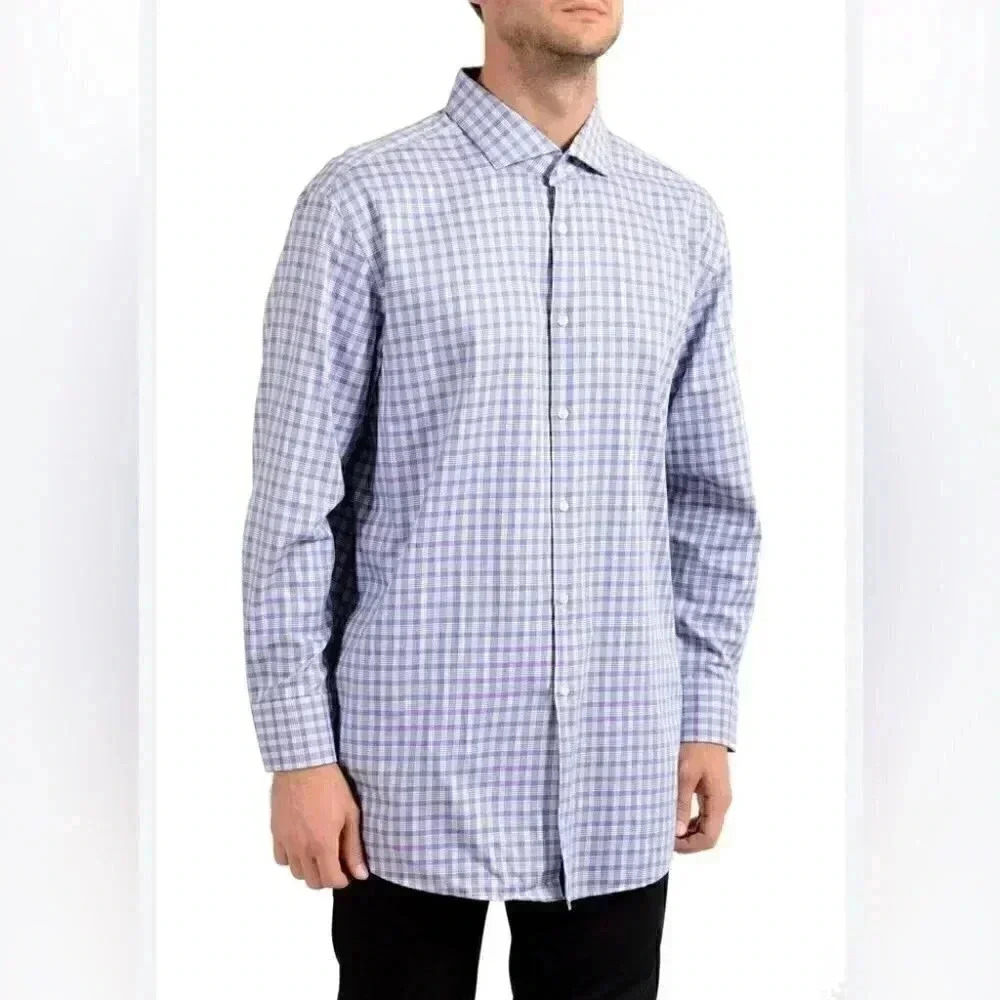 Hugo Boss Men's Purple Checkered Dress Shirt